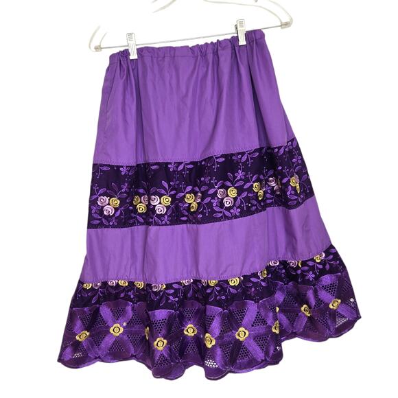 Dresses & Skirts - Fairy Women Peasant Skirt Crochet Floral Patchwork Sheer Feminine Medium